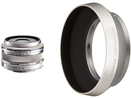 Olympus M.Zuiko Digital 17mm F1.8 Objektiv, lichtstarke Festbrennweite, geeignet für alle MFT-Kameras (Olympus OM-D & Pen Modelle, Panasonic G-Serie), Silber & LH-48B Gegenlichtblende Metall