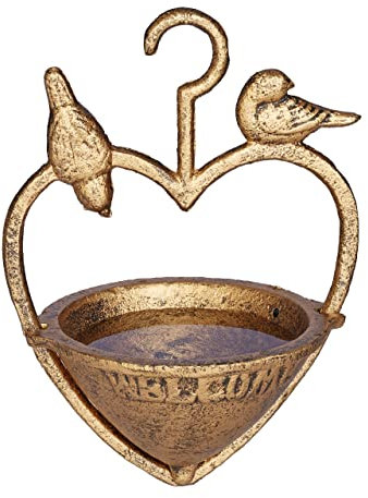 Relaxdays Bain d’Oiseaux à Suspendre, au Design Antique, Inscription Welcome, Fonte de Fer, HLP 21x15,5x12,5 cm, doré