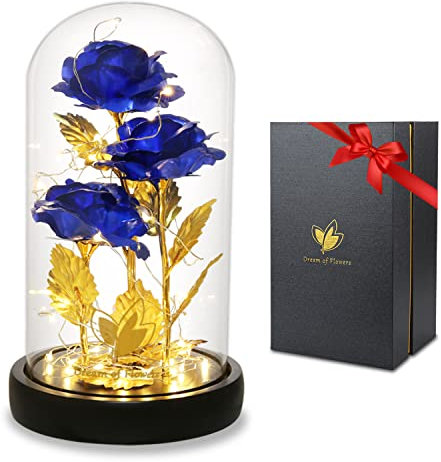 Regalo di San Valentino, donna, rose eterne, la bella e la bestia, elegante cupola in vetro con luci LED pino, decorazione magica per San Valentino, festa di compleanno, matrimonio rosa