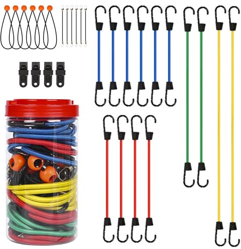 Belle Vous Assortiment de 30 Tendeurs Élastiques avec Crochets - 46-190cm - Sangles Élastiques Robustes - Sandow Polyvalent - Camping - Porte-bagages - Bâches