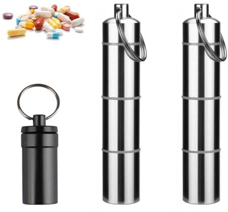 KGDUYC Pillendose Schlüsselanhänger - 3Pcs wasserdichte Aluminium Klein Tablettenbox mit 3 Teilbaren Fächer & Mini Pillenbox für Unterwegs Reise Camping Speicherung,Mini wasserdichte aus Aluminium