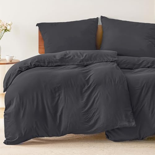 Dreamzie - Bettwäsche 135x200 cm 4teilig mit Kissenbezügen 80x80 cm Dunkelgrau - Bettbezug 135x200 Einzelbett aus 100% Mikrofaser - Zertifiziert ohne Chemikalien (Oeko TEX)