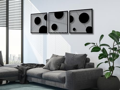 VAILLA ® 3er set Geometrische Wanddekoration aus Holz, Abstraktes wanddeko, Wandbilder Home Dekoration, Große Wand Deko, Bilder für Schlafzimmer, Wohnzimmer (Geometrische 1)