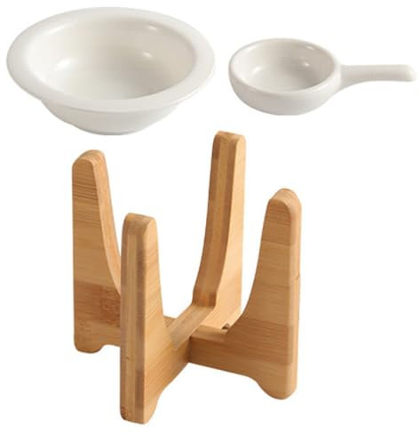 HOMSFOU 1 Set Keramik-Teelicht-Wachswärmer mit Bambus-Ständer, Duftlampe für ätherische Öle, Duftwachswärmer, Duft-Teelichtbrenner, Diffusor für Yoga, Spa, Heimdekoration, Geschenke A