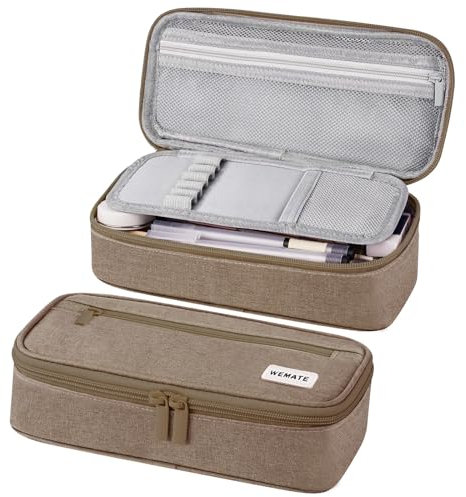WEMATE Large Pencil Case, Big Capacity Pencil Pouch Stationery Pen Bag, Storage High Capacity Bag Pouch Holder Box Organizer, Marker Pen Case for Women & Men, Brown