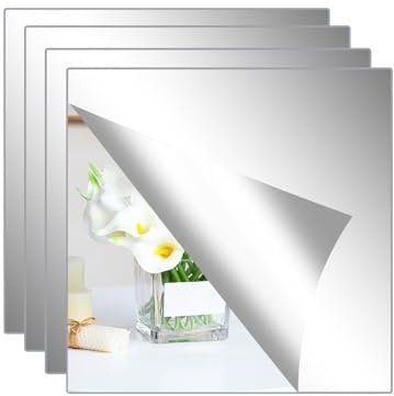 Hode 4 Piezas Espejo Adhesivo de Pared Puerta Armario, Espejo Pegatina Flexibles, Decorativos para Baño Dormitorio Sala de Estar(20x20cm)