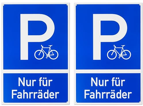 Panneau de signalisation Parking - uniquement pour les vélos, 2 pcs, 30 x 20 cm, panneau en PVC de 1 mm d'épaisseur avec trous de perçage, parking privé vélo, vélo
