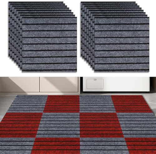 Teppichfliesen, 24 Stück 30 x 30 cm Strapazierfähiger Teppich Bodenbelag, Teppichfliesen selbstklebend und zuschneidbar für Bettzimmer, Küche, Wohnzimme (Schwarz)
