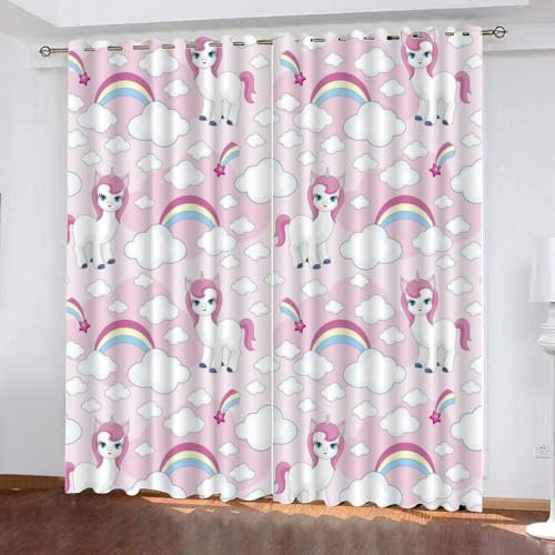 GIOVIA 3D Einhorn Vorhänge Abdunkelnde Regenbogen Einhorn Kindervorhänge Vorhang mit ösen 2er Set Gardinen Blickdicht Verdunkelungs für Kinderzimmer Schlafzimmer Wohnzimmer B 150 X H 166 cm