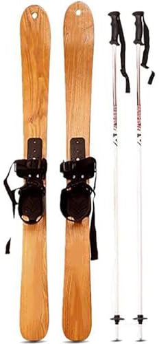 Holzski für Erwachsene und Kinder - Outdoor Sport Set mit Schneestangen - Einzigartiges Holzmaserung Design für Skifahren und Eislaufen