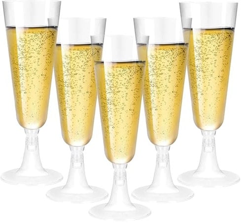 Luckwaii 60 Pièces Flute Champagne Plastique 150ml Reutilisable Verre Champagne Plastique Coupe Champagne Élégant Transparent Plastic Champagne Flutes pour Mariage Anniversaires Fêtes Festives