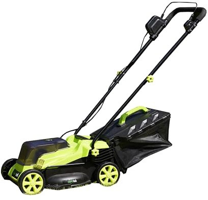 Aerotek 20V Cordless Lawnmower, Lithium-Ion 4ah Battery & Charger Included, 5 Cutting Heights Large 14cm Diameter Wheel 32cm Cutting Width 40L Collection Box Fast Charge