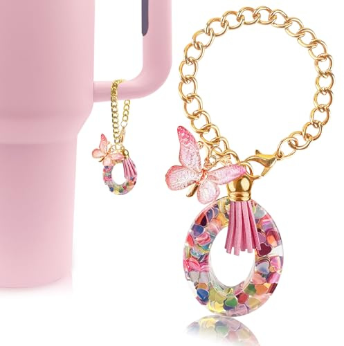 Velaco Letter Charm Accessories for Stanley Cup with Handle, Cute Initial Letter O Keychain Handle Charm with Butterfly for Stanley Tumbler for Women Girls