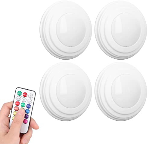 LED-Puck-Licht, 4 Stück LED-Puck-Lichter mit Fernbedienung, 13 Farbmodi, Farbwechsel, Dimmbar, Unterschrankbeleuchtung, Batterie, LED-Puck-Lichter