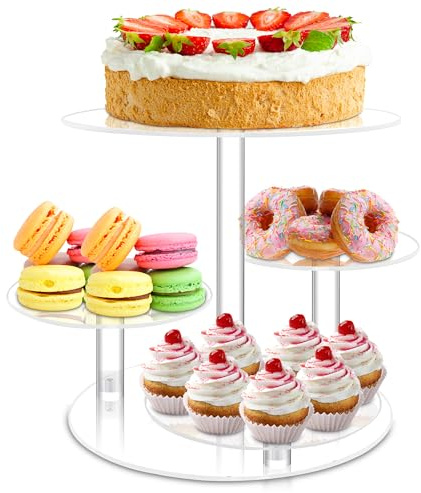 Cake Stand,4 Tier Acrylic Cupcake Stand, Round Cake and Cupcake Stand Combo, Clear Tiered Cupcake Tower Stands for 50 Cupcakes, Cupcake Display Tree Stand for Wedding Birthday Party