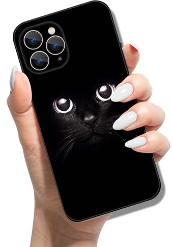 Phone Case for iPhone 11 Pro Max Silicone Case Slim Thin Soft TPU Cover with Cute Pattern Design Shockproof Protective Case for Girls Women - Black Cat