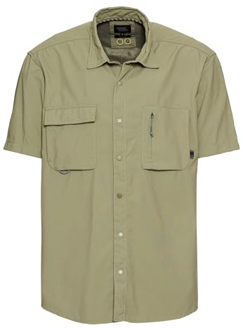 camel active Herren Kurzarmhemd mit Cooling Effekt Dunkelgrün, menswear-3XL