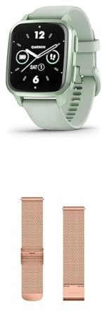 Garmin Venu Sq 2, AMOLED GPS Smartwatch with up to 11 days battery life, Cool Mint & Quick Release Band (20 mm) - Rose Gold with 18K Rose Gold