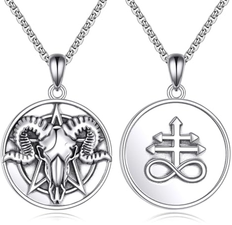 AINFQY Satan Kette für Herren 925 Sterling Silber Baphomet Ziegen Kopf Anhänger Halskette Leviathan Kreuz Schmuck Geschenk