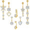 Eyezeeption 8 Stück Bauchnabelpiercing - Chirurgenstahl 10mm 12mm Stablänge, Gold Mit Strass, Titan Clip, Herz - Frauen Schmuck