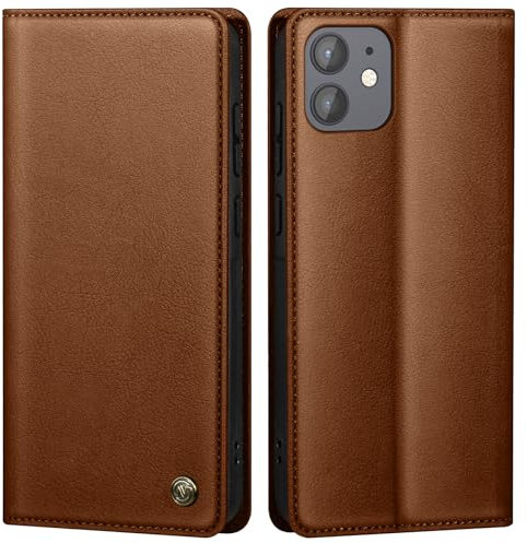 GUCASBE Custodia per iPhone 11, custodia protettiva per iPhone 11, in pelle PU di alta qualità, a portafoglio, con scomparto per carte di credito, pieghevole, per iPhone 11, marrone