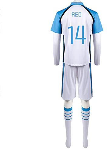 Zhongkaihua Nagi Cosplay Football Outfit Reo Mikage Jersey Football Sport Training Suits Sportswear Shorts Kits and Socks for Halloween Role Play Costume Full Sets