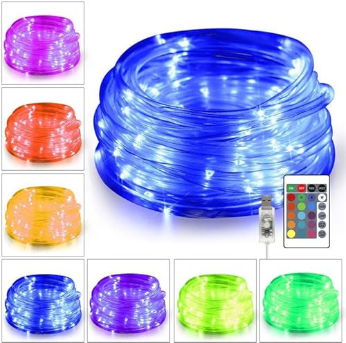 SHANJIA Tubo Luci a Corda, 5m/16ft 50LED16 Colori che cambiano USB Powered Multi Colore Twinkle Rope Tube Fairy Lights LED Luci della corda Outdoor Indoor per Decorazioni di Natale