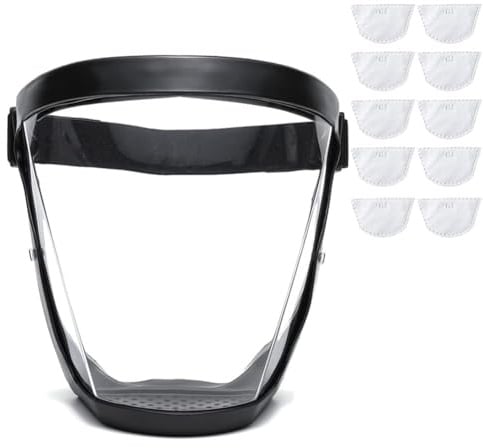 BFhongly Gesichtsschutz Vsier aus Kunststoff, Vollständige Gesichtsschutzausrüstung für Unisex und Erwachsene, Wiederverwendbarer, Beschlagfreier, Transparenter Schutzvisier mit Verstellbarem Band