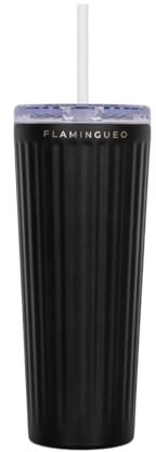 Flamingueo Termo 0,8L - Botella Agua Acero Inoxidable - Vaso Termico - Con Pajita - Bebidas Frías 24h y Calientes 10h - Taza Termica - Negro