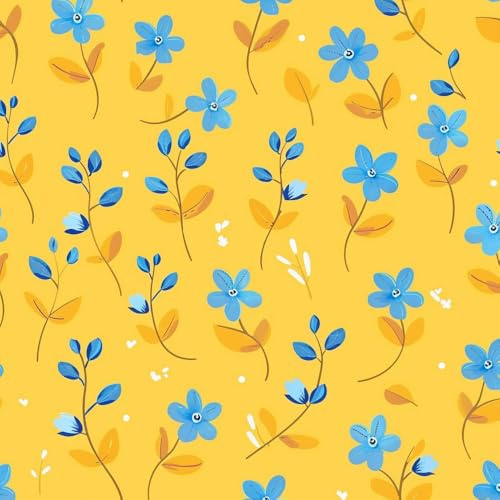 JIAOQSS Carta Da Parati Autoadesiva Fiori blu con foglie gialle Addensare Carta Adesiva per Mobili Adesiva Audoadesiva Carta da Parati in Vinile Carta da Parati Impermeabile per La Casa