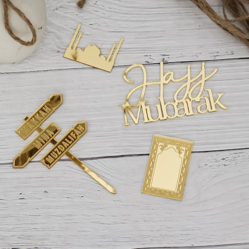 Paxrmuky Muslim Umrah Mubarak Topper Hajj Mubarak Kuchen Topper und Charm Set von 4pcs
