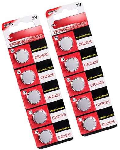 ROY Pack Of 10pc/5pc CR2025 3V Lithium Coin Cell Batteries, High Capacity Long Last CR2025 Button Cells 20mm Diameter Cell Button Button battery