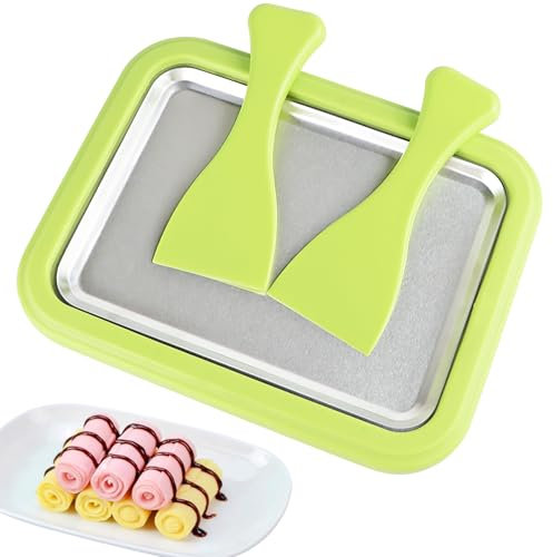 Iceten Ice Cream Roll Maker, Homemade DIY Ice Cream Roller Pan with 2 Scrapers, Instant Ice Cream Maker, Make Easy Ice Cream Rolls for Cream Frozen Yogurt Gelato Sorbet at Home -Green