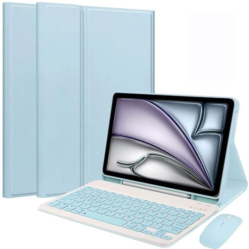 HEKUEUN Custodia con Tastiera per iPad 10,2 Pollici 9a/8a/7a Generazione (2021/2020/2019) iPad Air 3/iPad PRO 10,5 Pollici con Mouse Tastiera Bluetooth Magnetica Staccabile con Portapenne,Blu