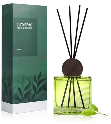 DIUFJAG 200ml - Green Tea Grüner Tee Raumduft Duftstäbchen Mit 8 stäbchen,Home Duft Reed Diffuserfür Schlafzimmer Büro Badezimmer
