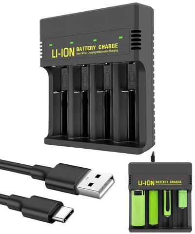 Battery Charger with 4 Slots,Ni-MH 3.7V Individually Charger for AA AAA Rechargeable Batteries,USB and Type C Input Intelligent LCD Screen for 18650 18500 21700 26650 14500 16340 Batteries