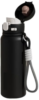 GAOJUNAN Borraccia Bottiglia d'Acqua Portatile for Fitness All'aperto con Tazza Termica in Acciaio Inossidabile Water Bottle(Black,21x6.5cm)