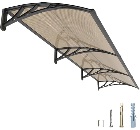 GUANSU Pensilina da Esterno 300x100cm Policarbonato Tettoia UV Resistente | Protezione da pioggia/neve, blocca 90% UV e calore, pannello PC 5mm infrangibile, staffa ABS, per terrazza/veranda/finestra