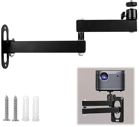 Soporte para Proyector de Pared, Ajustable Soporte Proyector Pared Rotación de 360° soporte proyector con Tornillo de 1/4 Soporte Plegable de Metal para Cine en Casa Oficina Sala de Juegos (Negro 2)