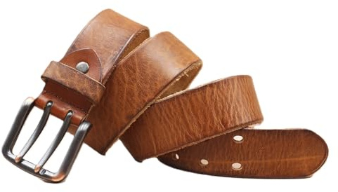 ZNEL Doppeldorn Jeansgürtel Hochleistungsfähig Arbeitsgürtel 2 Löcher, Handgefertigt, Dickes Leder Taillengürtel Mit Quadratischer Vintage-Schnalle 3.8cm Breit(120cm/47, Brown)