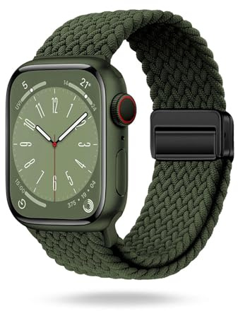 ONEFLOW Casual Loop Kompatibel mit Apple Watch SE 3 (40mm) Geflochtenes Armband Elastisch, Textil iWatch Armbänder Damen Herren, Sport Nylon Stoff Band Verschluss Magnetisch, Oliv