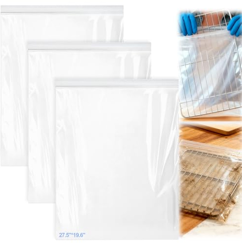 Palksky Oven Rack Cleaning Bags, 27.5 x 19.6 in Heavy Duty No Scrub Bags for Use with Oven Cleaner, Reusable Leak-Resistant PE Bags for Grill Grates & BBQ Racks, No Cleaner Included, 3 Pack