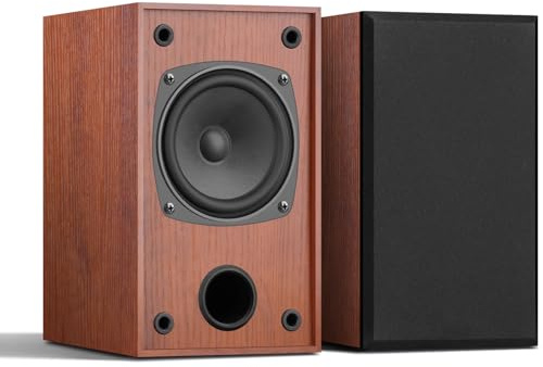 WMQ Passive Bookshelf Speakers Pair, 30W * 2, Stereo Hi-Fi Speakers With 4 Full-Range Driver & Built-In Wall-Mount, MDF Wood Enclosure, Ideal For Turntable, Needs Amplifier/Receiver (Brown)