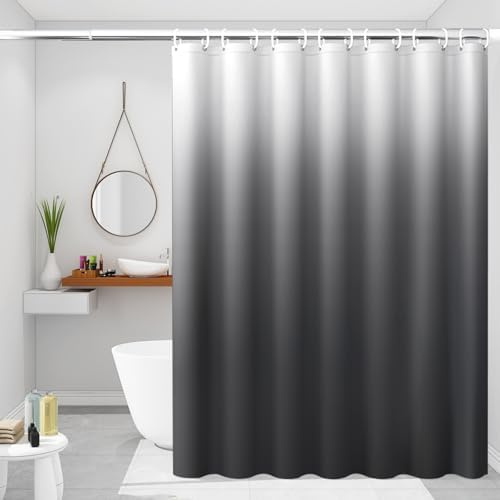 EIWAXU Grauer, wasserdichter Duschvorhang mit Farbverlauf, waschbar und schimmelresistent, inklusive 12 weißer Duschringe für Badewannen 100x170cm/39x67in(Breite x Höhe)