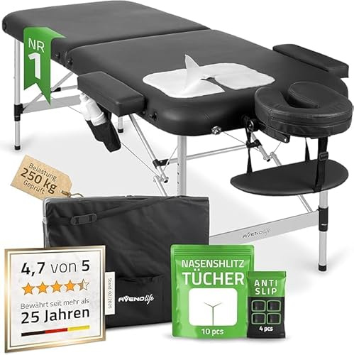 HABYS Massageliege Klappbar aus Alu mit 2 Zonen 185 × 70cm, Nadia | Massage Table mit Belastbarkeit bis 250 kg, Massage Liege mit Zubehör, Transporttasche