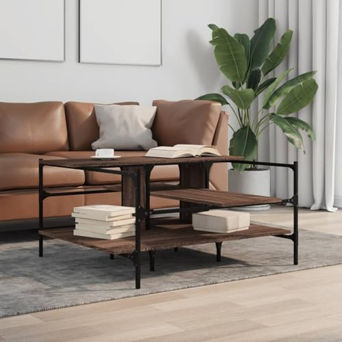 HOMELEN Table basse marron aspect chêne - 100 x 100 x 48,5 cm - Pour boissons, collations, décoration avec plateau robuste et capacité de charge de 75 kg