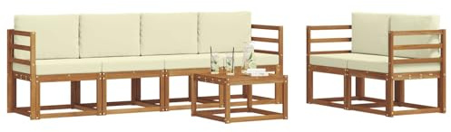 vidaXL Outdoor-Sofagarnitur 7 pcs Natur und Creme Massivholz Akazie, Akazienholz Garten-Sofa-Set, Moderne Gartenmöbel, langlebige Couch, schicke Lounge, ergonomisches Design