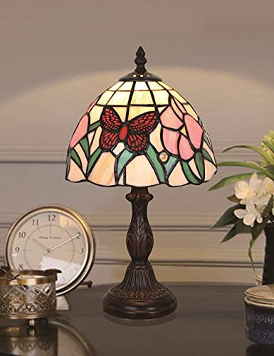 TTDGYYXW Bedroom Lamps for Living Red Butterfly Pastoral Antique Luxury Style Handmade Glass Table Lamp Bedside Bed Room 's Light 8 Inch