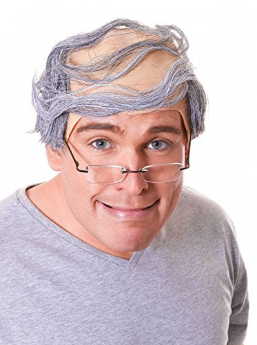 Halbglatze mit grauem Haar Opa Glatze Alter Mann Perücke Greis Großvater