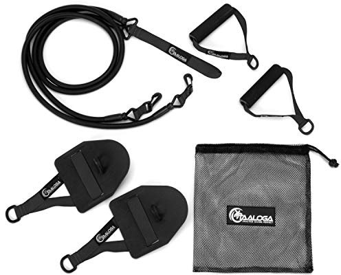 TAALOGA® 2in1 Zugseil Schwimmen I Schwimmtraining I Zugseiltraining mit Paddles und Griffen